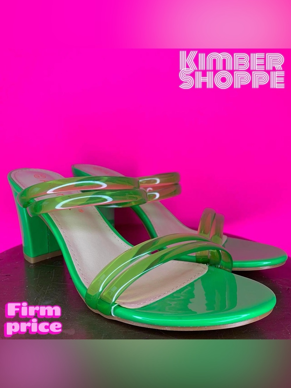 Allegra K Green Transparent Strappy Block Heel Mule Sandal US 9.5